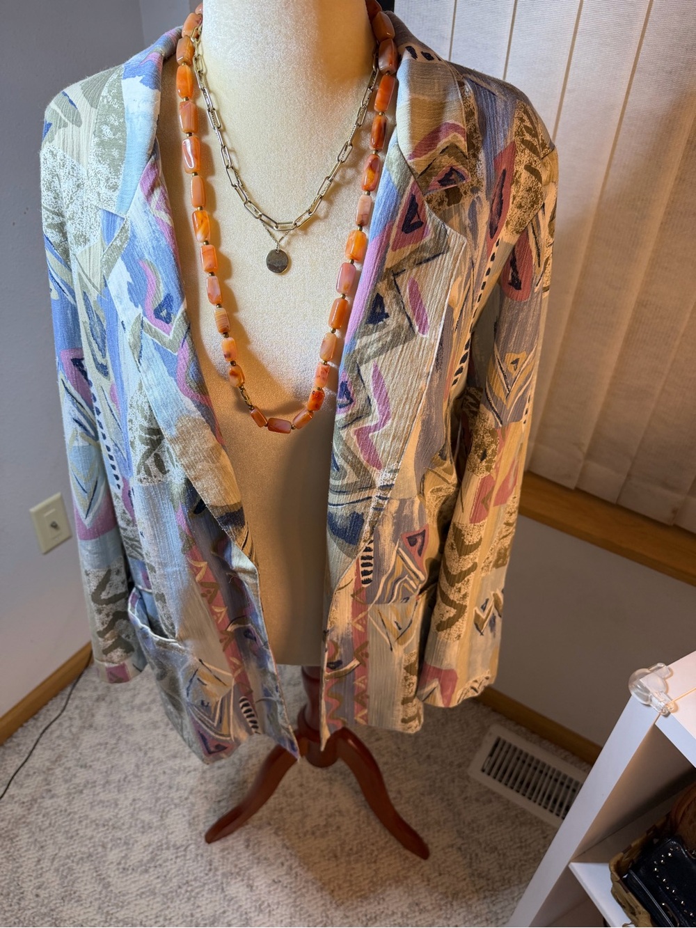 Vintage Barclay Square Abstract Print Blazer Jacket Pastel Art to Wear